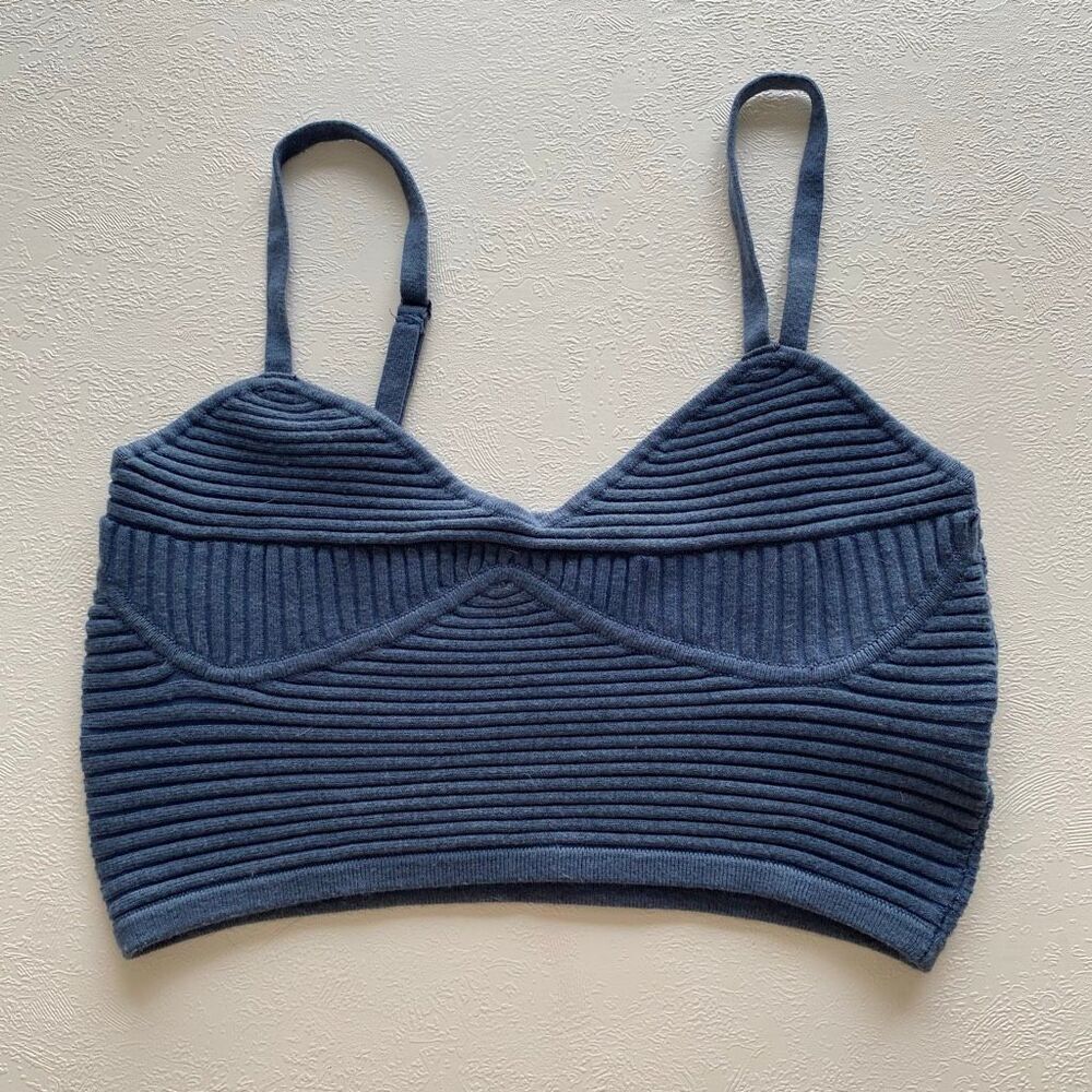 Aerie Blue Ribbed Bralette Crop Top | Size Small | Seamless Stretch